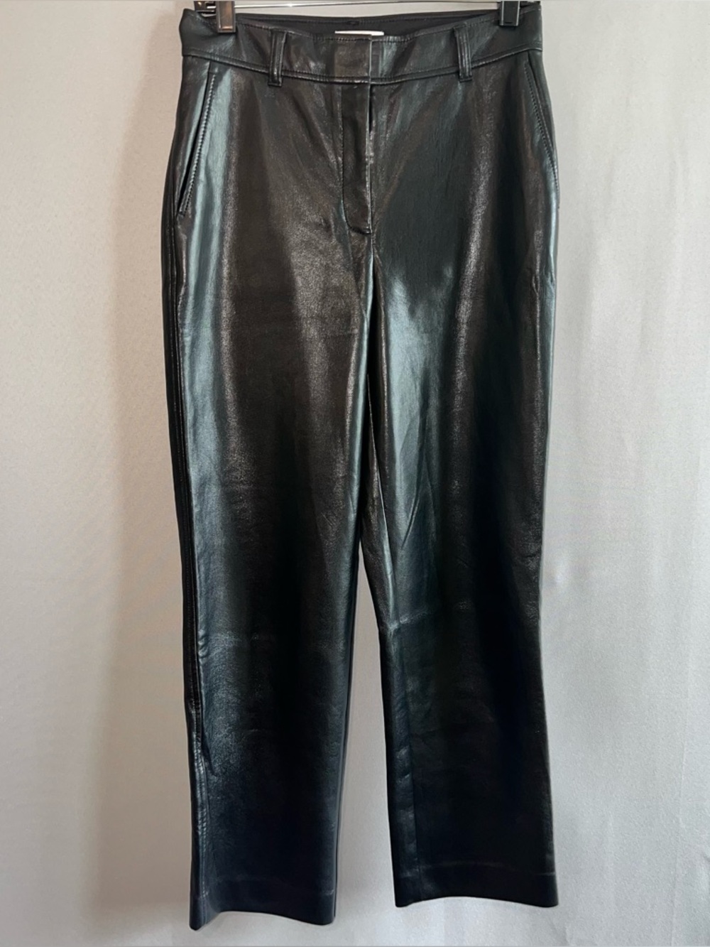 Babaton Aritzia Black Vegan Leather High Rise Straight Leg Pants - Size 6